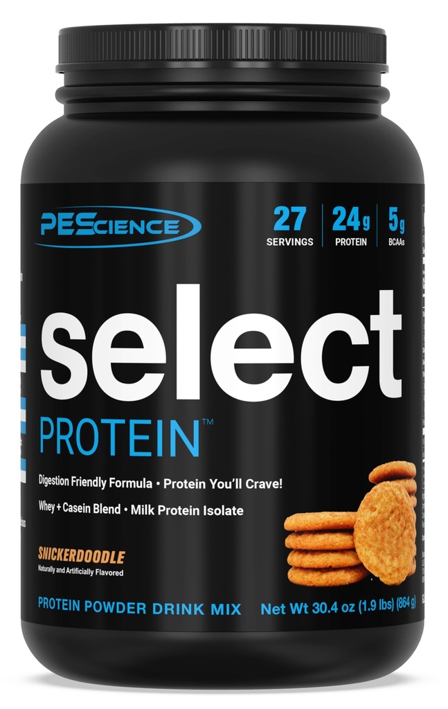PEScience Select Protein Powder, Whey and Casein Blend, Lean Protein Powder for Women and Men, Low Calorie, Low Carb, Keto Friendly, Gluten Free, Snickerdoodle - 27 Servings