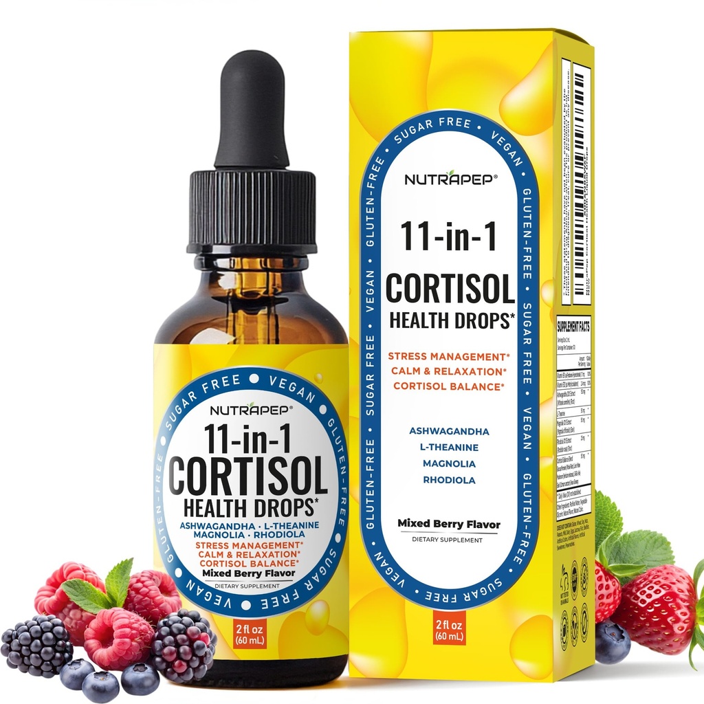 NutraPep Cortisol Detox Liquid Drops for Women Men - Cortisol Reducer Supplement Support Wellness Cleanse Balance Stress Mood Sleep Focus - Lower Cortisol Levels with Ashwagandha L-Theanine Magnolia