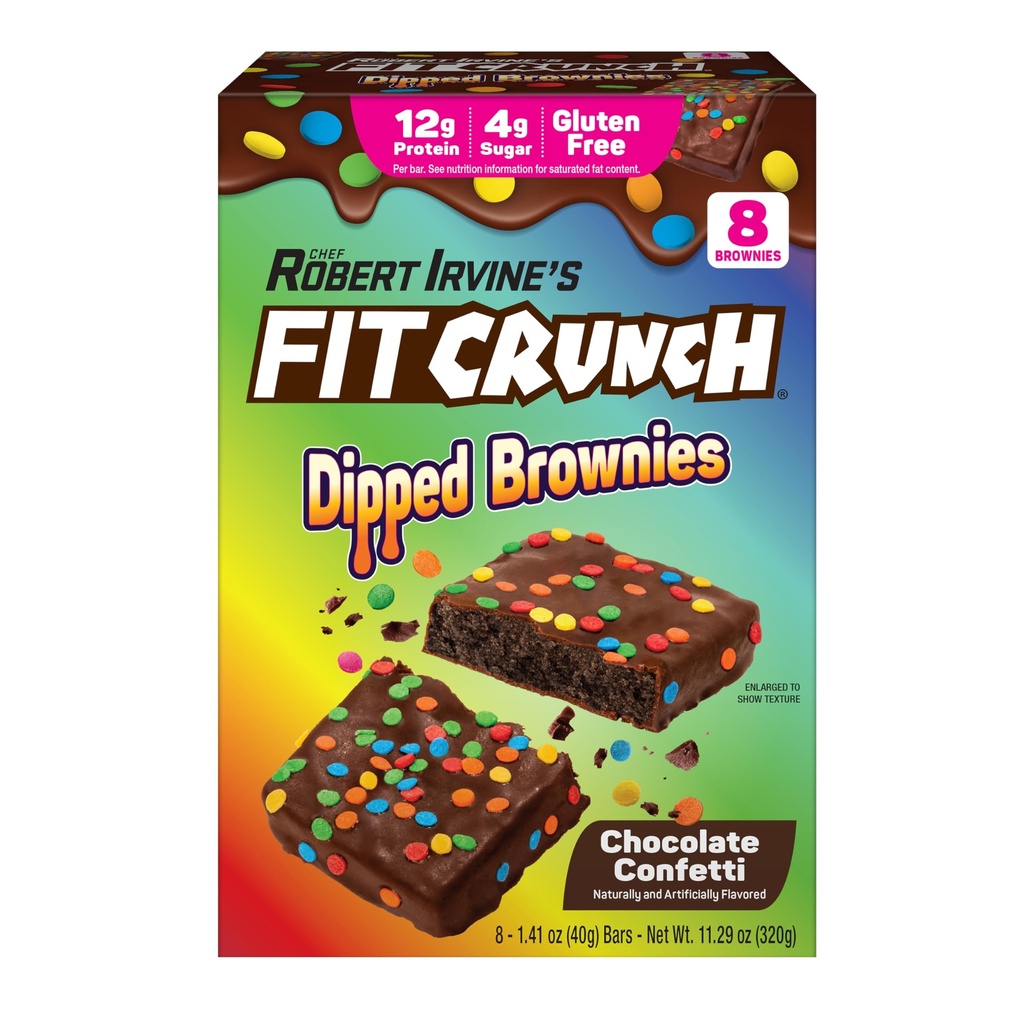 FITCRUNCH Dipped Protein Brownies, 12g of Protein & 4g of Sugar (8 Brownies, Confetti)