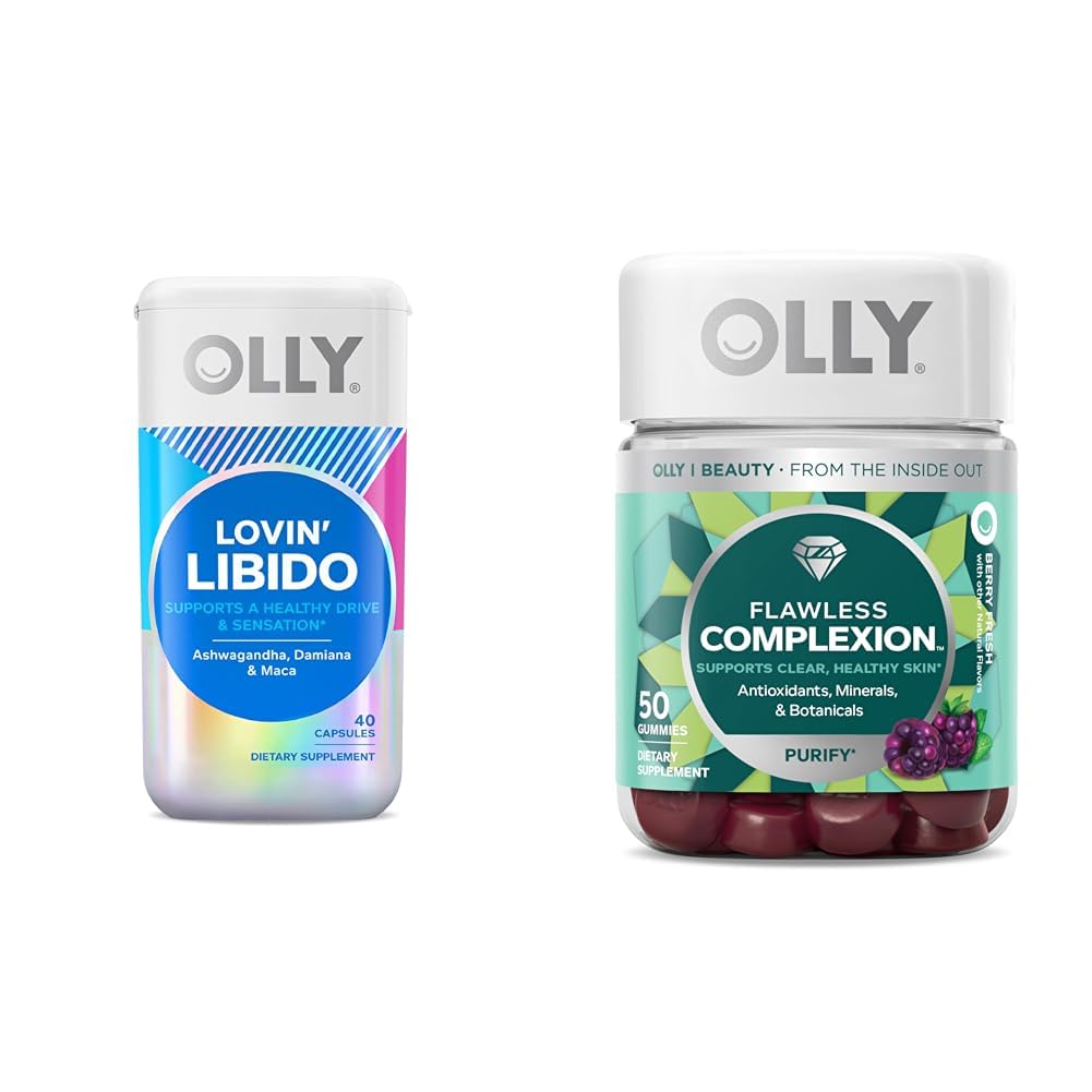 OLLY Lovin' Libido Capsules for Women, Boost Desire, 20 Day Supply Flawless Complexion Gummy, Clear Skin Support, Berry Flavor, 50 Count