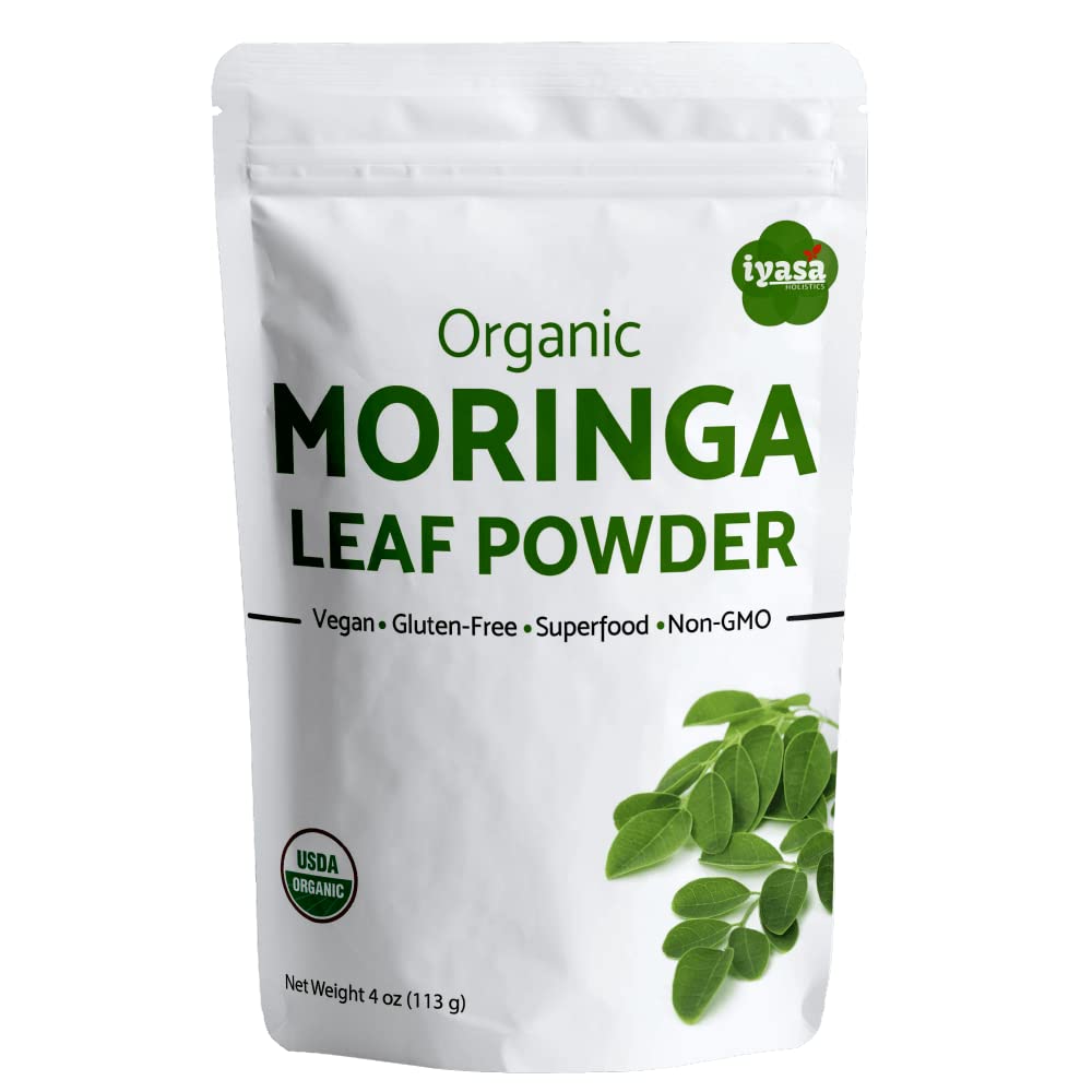 Iyasa Holistics Organic Moringa Leaf Powder 4 oz - USDA Certified Pure Moringa Oleifera Superfood Powder - Green Smoothie, Tea, Energy Booster - Pure Ayurveda Products