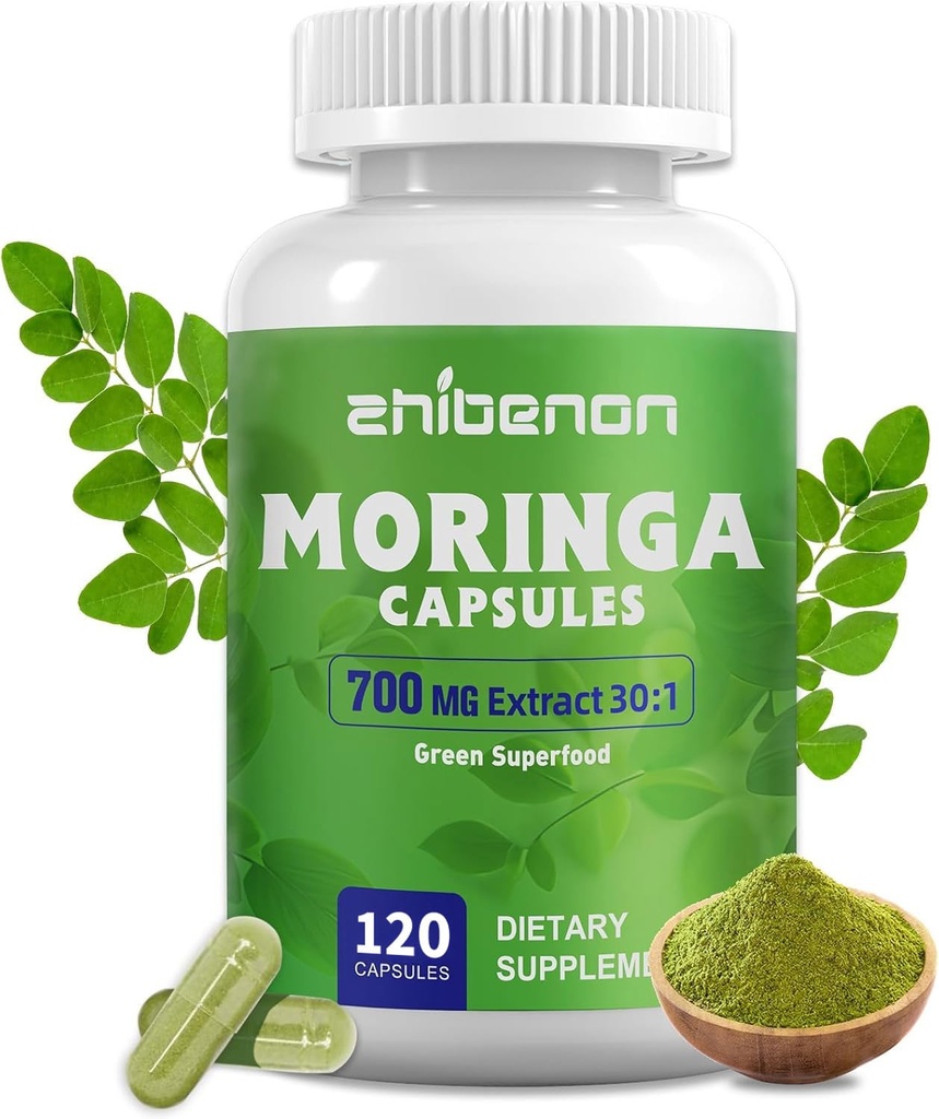 Moringa Oleifera Extract 700mg per Serving | 120 Capsules (60 Servings) | 30:1 Concentrated Extract | Antioxidant Support for Energy & Immune Health | Non-GMO