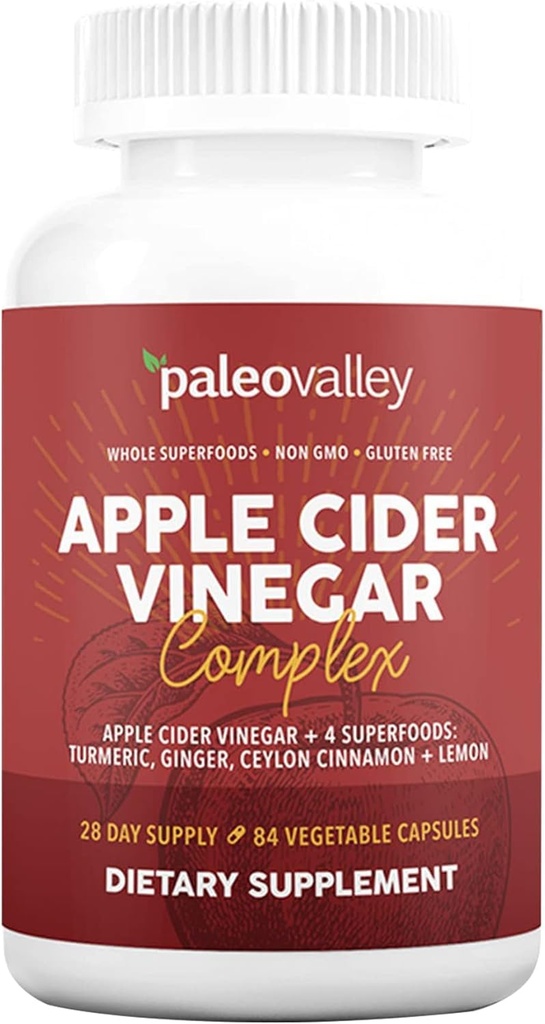 Paleovalley Apple Cider Vinegar Complex with Superfoods - Turmeric, Ginger, Ceylon Cinnamon and Lemon - 84 Vegetable Capsules