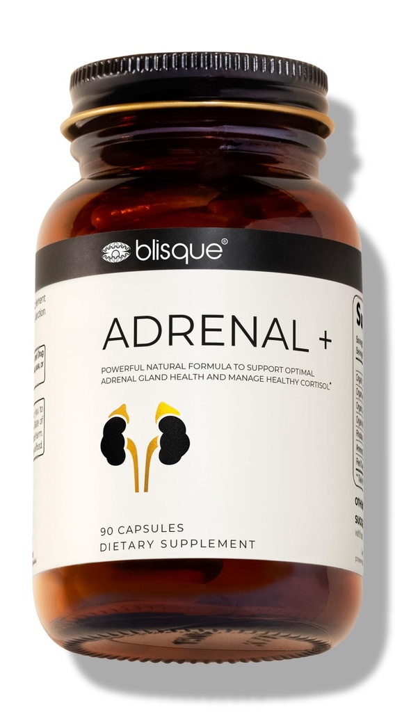 Blisque – Natural Adrenal Support Supplement for Adrenal Health, Cortisol Manager, Fatigue, and Stress Relief | Doctor-Approved | with Ashwagandha | 90 Capsules | Vegan and Non-GMO