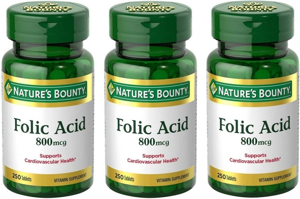 Folic Acid 800 mcg Tablets Maximum Strength, 3 Bottles (250 Count)