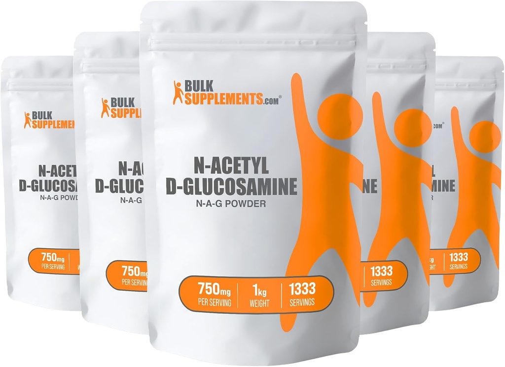 BulkSupplements.com N-Acetyl Glucosamine Powder - NAG Powder, Glucosamine 750mg, Glucosamine Supplement - Glucosamine Powder, Gluten Free, 750mg of per Serving, 5kg (11 lbs) (Pack of 5)