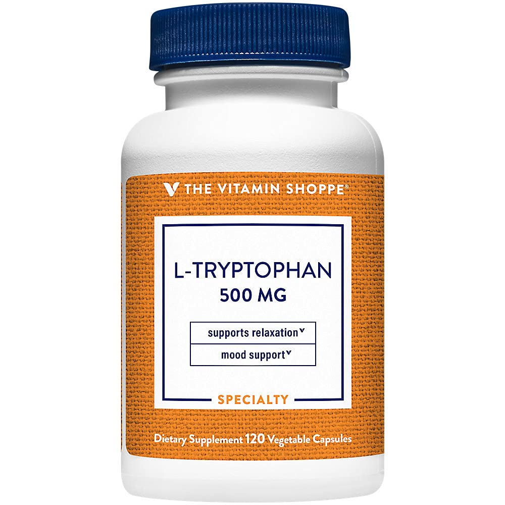 The Vitamin Shoppe L-Tryptophan 500mg - Sleep Quality & Mood Support | Essential Amino Acid | 120 Veggie Capsules | Non-GMO Vegan