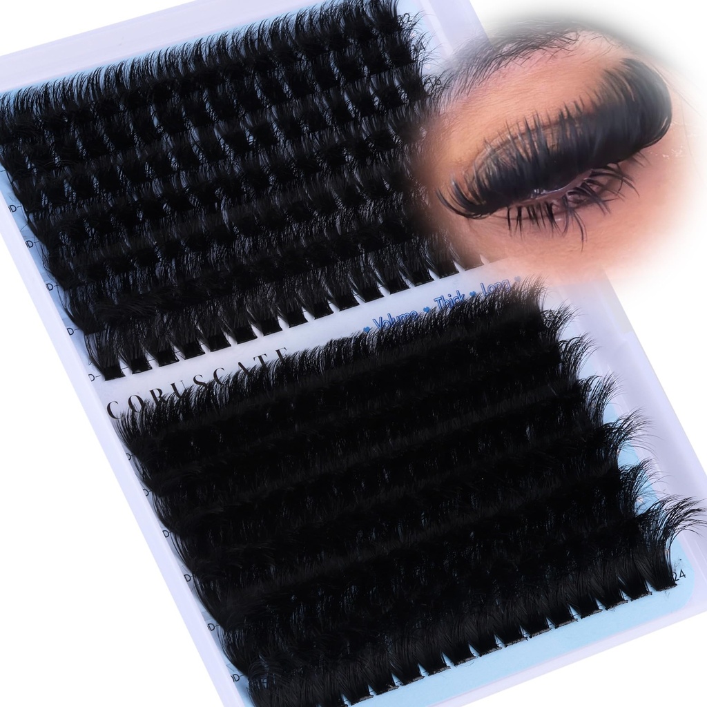 CORUSCATE Lash Clusters 160D+260D Eyelash Clusters 12-24mm Long Lash Extension Thick Cluster Eyelash Extensions Volume Strip Mink Lashes Cluster Dramatic Full Salon Look Mega Eyelashes