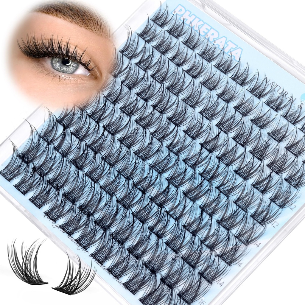 PHKERATA Natural Lash Clusters Wispy Eyelash Clusters, Eyelash Extensions C Curl Individual Lashes, Mix Length Natural Look Lashes with Thin Lash Band, 10-16mm, 110 pcs