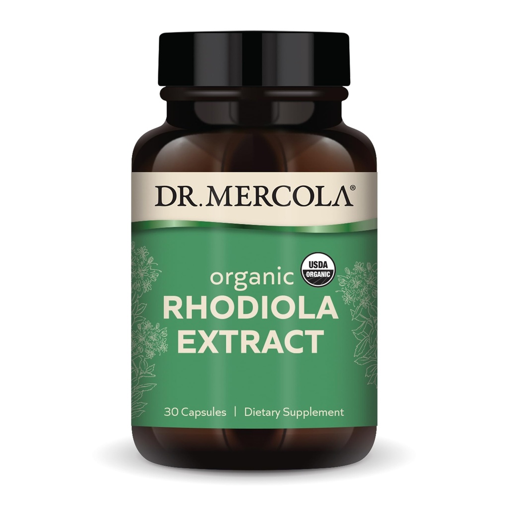 Dr. Mercola Organic Rhodiola Extract - Adaptogenic Support - USDA Organic - Nervous System & Energy Support - Golden Root Herb Supplement - 30 Capsules
