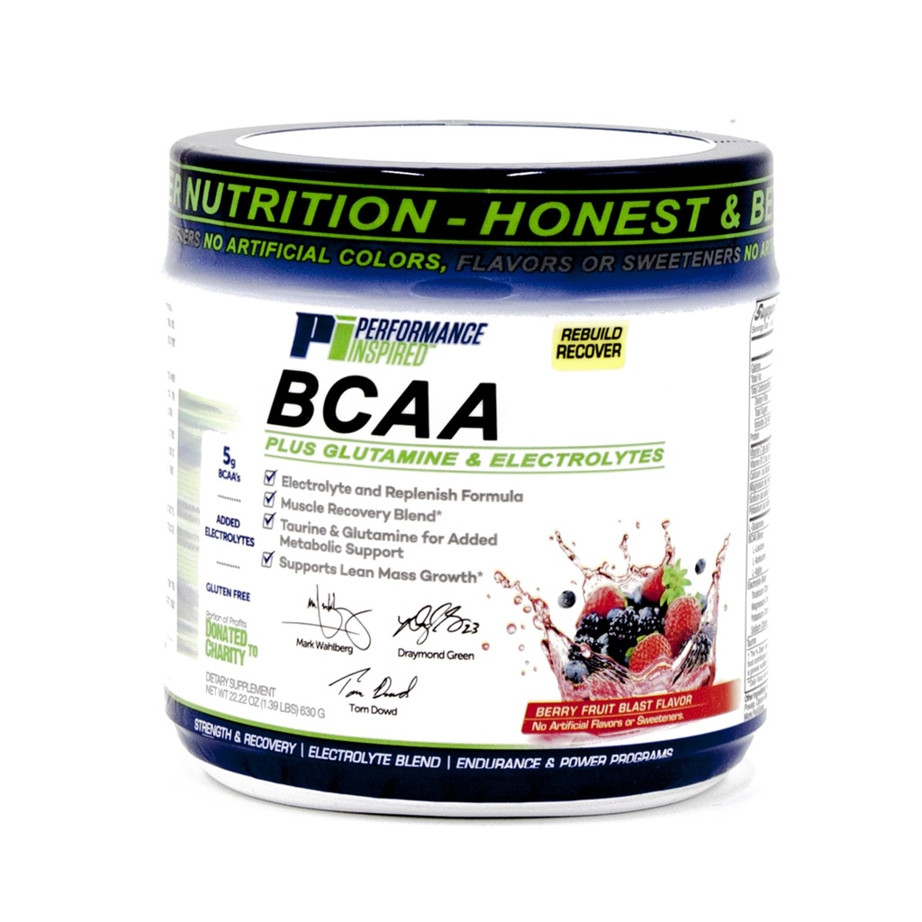 Performance Inspired Nutrition BCAA Powder – 5G BCAA with Electrolytes, Taurine & Glutamine – All-Natural & Clean – Muscle Recovery & Repair – Berry Fruit Blast – 1.39 lb