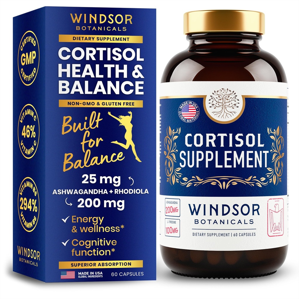 15-IN-1 Cortisol Supplements for Women & Men - Cortisol Reducer, Manager with Ashwagandha, Acerola, L-Tyrosine, Vitamin C, B6 - Mood, Stress Relief, Restful Sleep Support - 60 Capsules, 60-Day Supply