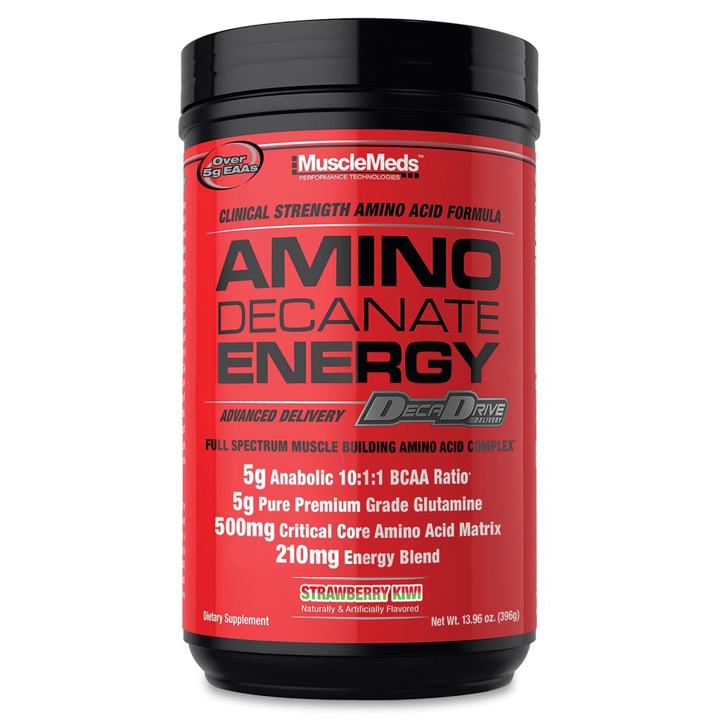MuscleMeds Amino DECANATE Energy, Pre, Intra Workout Drink, Essential Amino Acids, BCAAs, High Leucine, Glutamine, Muscle Recovery, Strawberry Kiwi, 30 Servings
