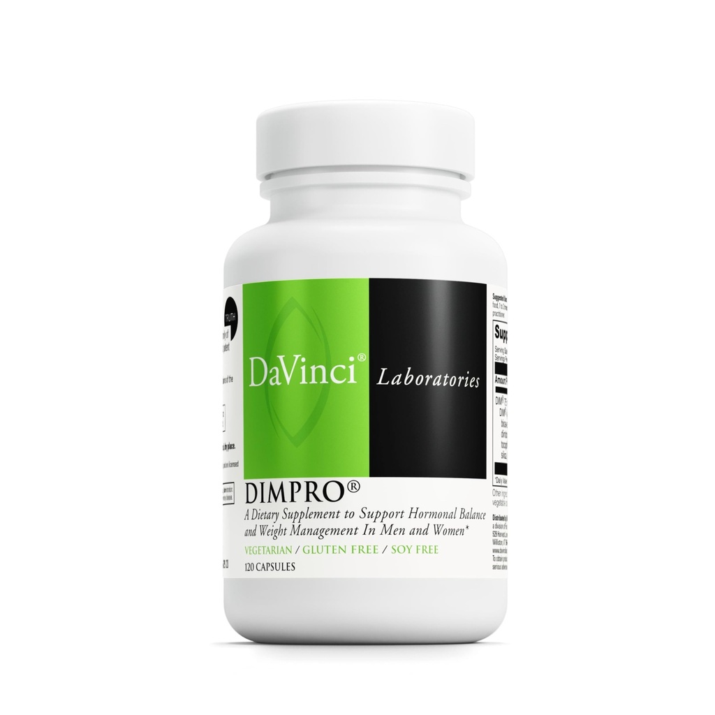 DAVINCI Labs DimPro - Dietary Supplement to Support Hormonal Balance in Men & Women & Healthy Weight Management* - with Vitamin E and More - Vegetarian - Soy-Free - Gluten-Free - 120 Capsules