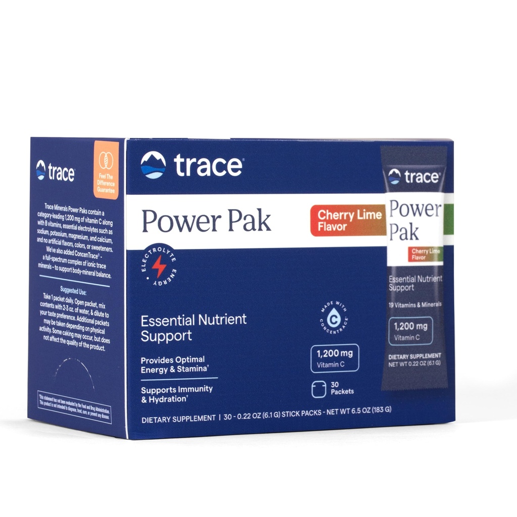 Trace Minerals Power Pak - Multivitamin Packets for Essential Nutrient Support - Hydration, Immunity & Energy - Natural Vitamins & Minerals - Cherry Lime - 30 Count (30 Servings)