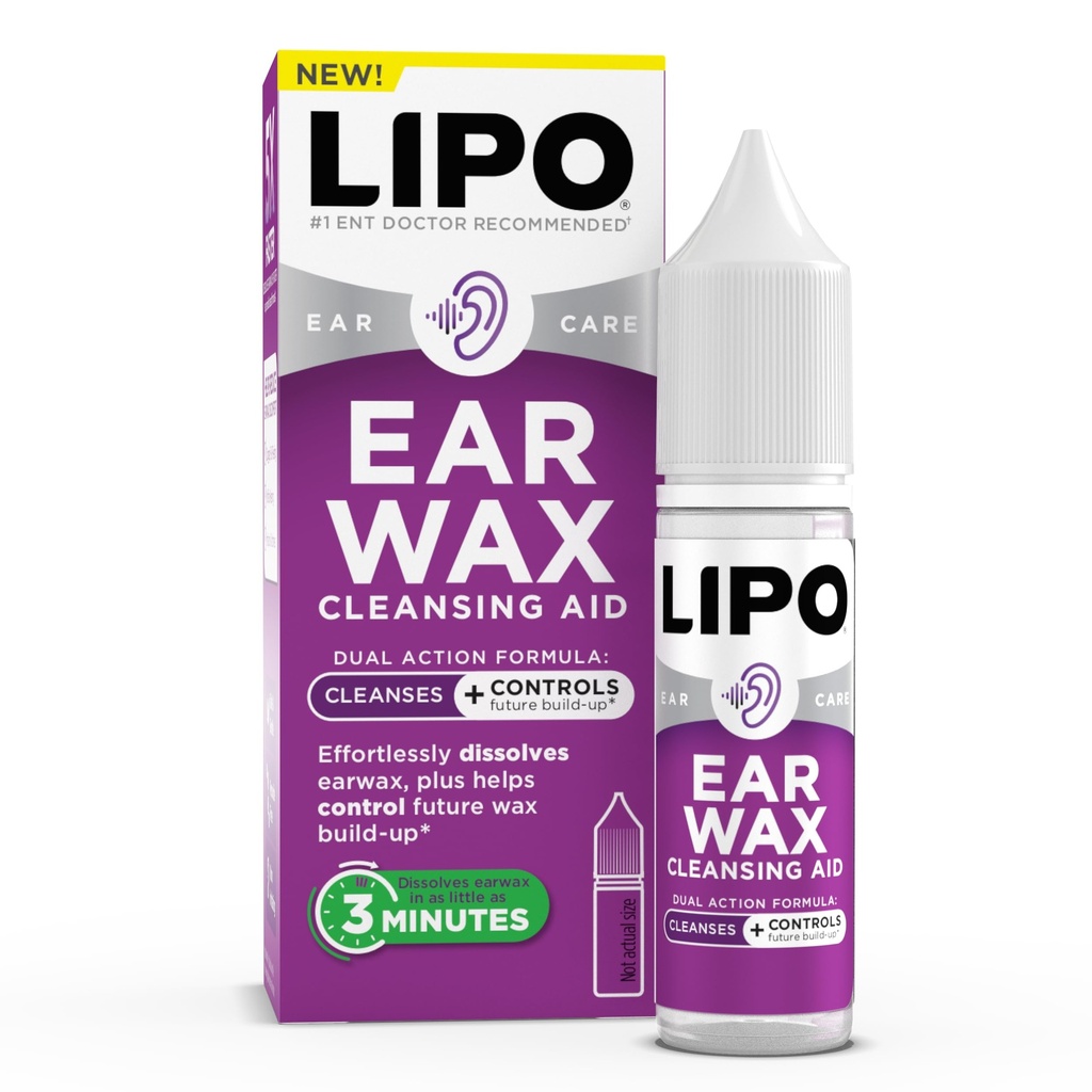 LIPO Earwax Removal Drops - Ear Cleaning Drops for Ear Wax Removal & Clogged Ear Relief - Peroxide-Free, Gentle Ear Drops for Wax Build-Up, Ear Hygiene Support for Daily Use Care - 0.5 fl oz