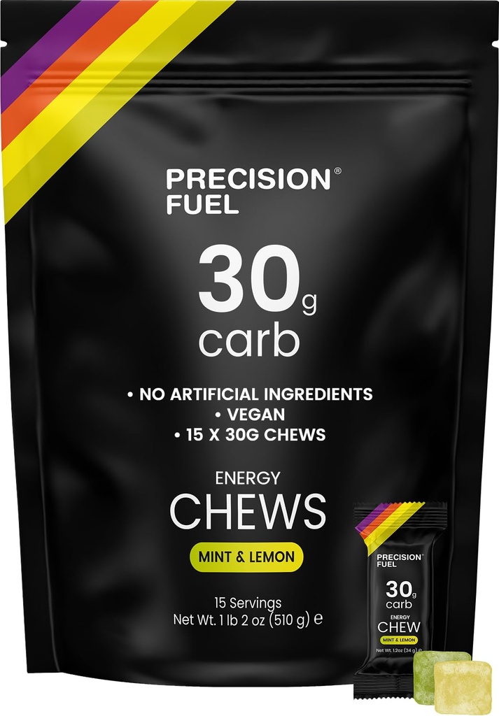 Precision Fuel PF30 Chew Energy Chews - Carbohydrate Fuel for Endurance, Lightweight & Portable, 30g Carbs - Ideal for Long Runs, Rides & Workouts - Mint & Lemon Flavour (15 Chews)
