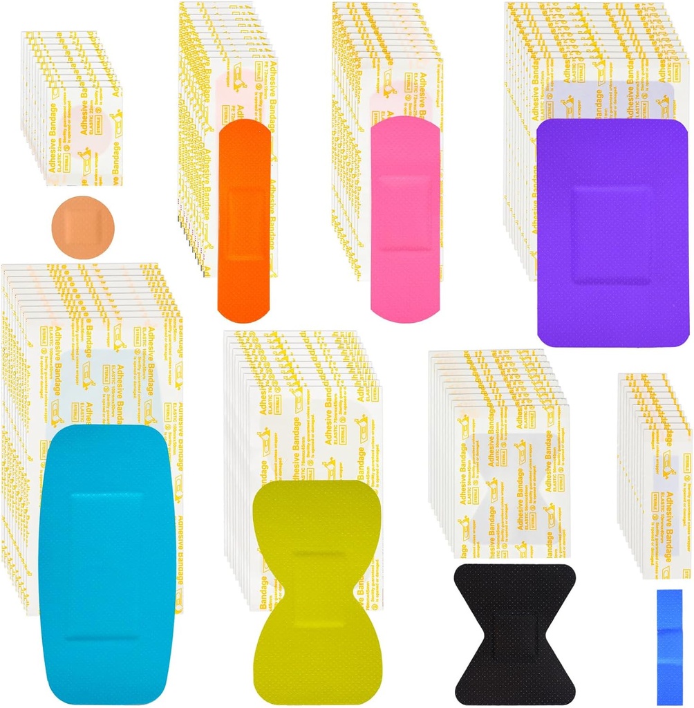 Lounsweer 720 Pcs Variety Bandages Pack Assorted Sizes Fingertip Bandages Waterproof Bandages Breathable Adhesive Bandages Bulk for First Aid Wound Care Scrapes Blister (Vivid Color)