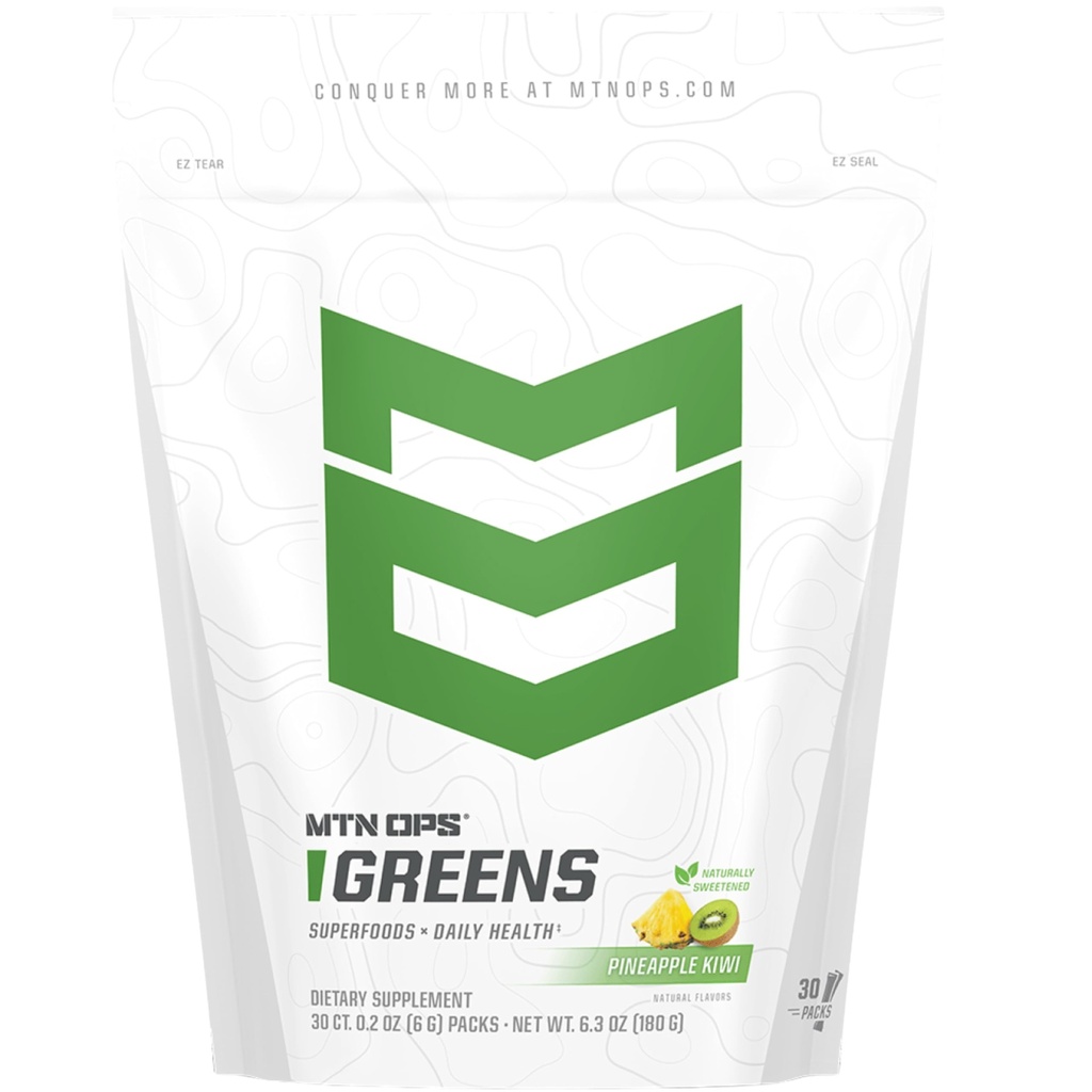 MTN OPS Greens Superfood Drink Mix Daily Greens Powder with Super Greens Chlorophyll Digestive and Immune Support Naturally Sweetened Pineapple Kiwi 30 On The Go Stick Packs