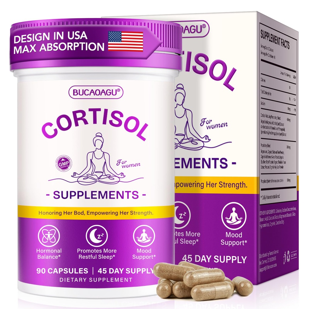 Cortisol Supplements for Women - Cortisol Reducer & Stress Support - Magnolia Bark, Rhodiola Rosea, Holy Basil, Magnesium, Phosphatidylserine - Hormone Balance & Mood, Focus, Sleep Support