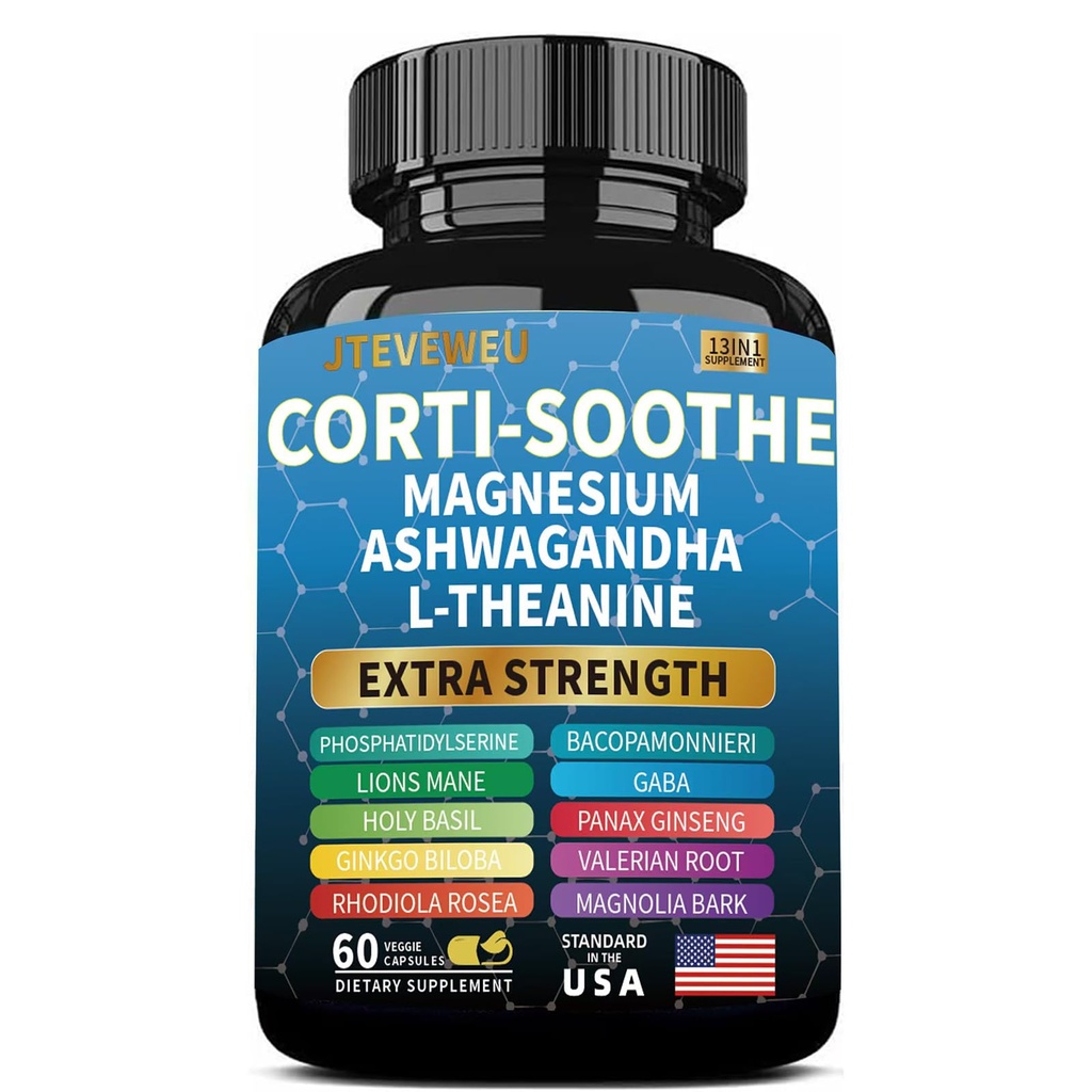Corti-Soothe Cortisol Supplement for Women and Men with Magnesium Glycinate , L-Theanine , Phosphatidylserine High Cortisol Reducer, Manager, Detox, Lower and Control. Sleep Support & Stress Relief