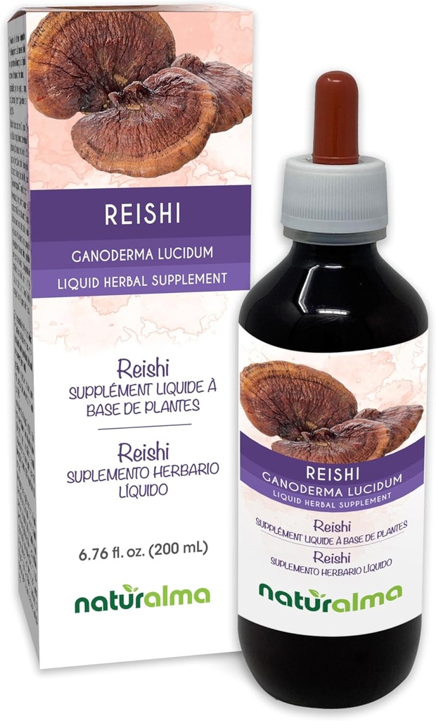 Naturalma Reishi (Ganoderma lucidum) Fungus or Mushroom Alcohol-Free Tincture - 6.76 fl oz Liquid Extract in Drops - Herbal Supplement - Vegan