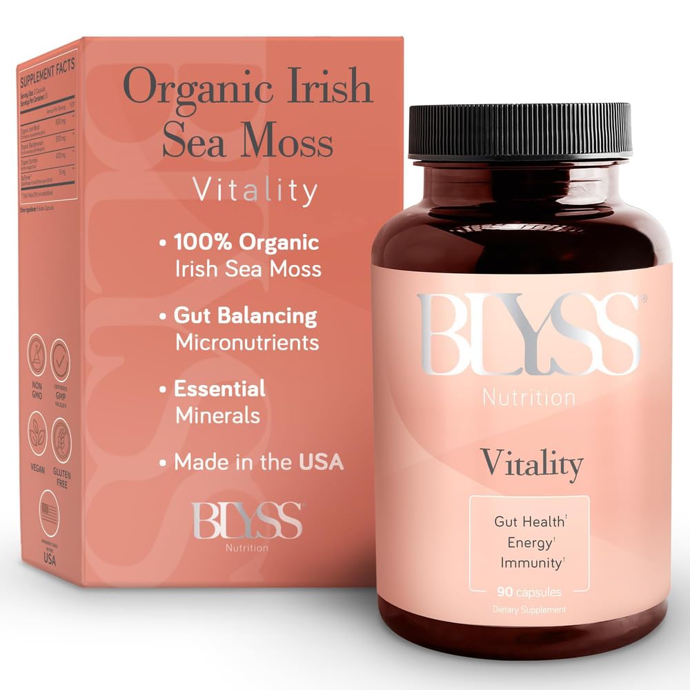 Organic Irish Sea Moss Capsules with Burdock Root, Bladderwrack and Bioperine Black Pepper - for Energy, Gut Health, Thyroid & Anti Aging - Vegan - 60 ct