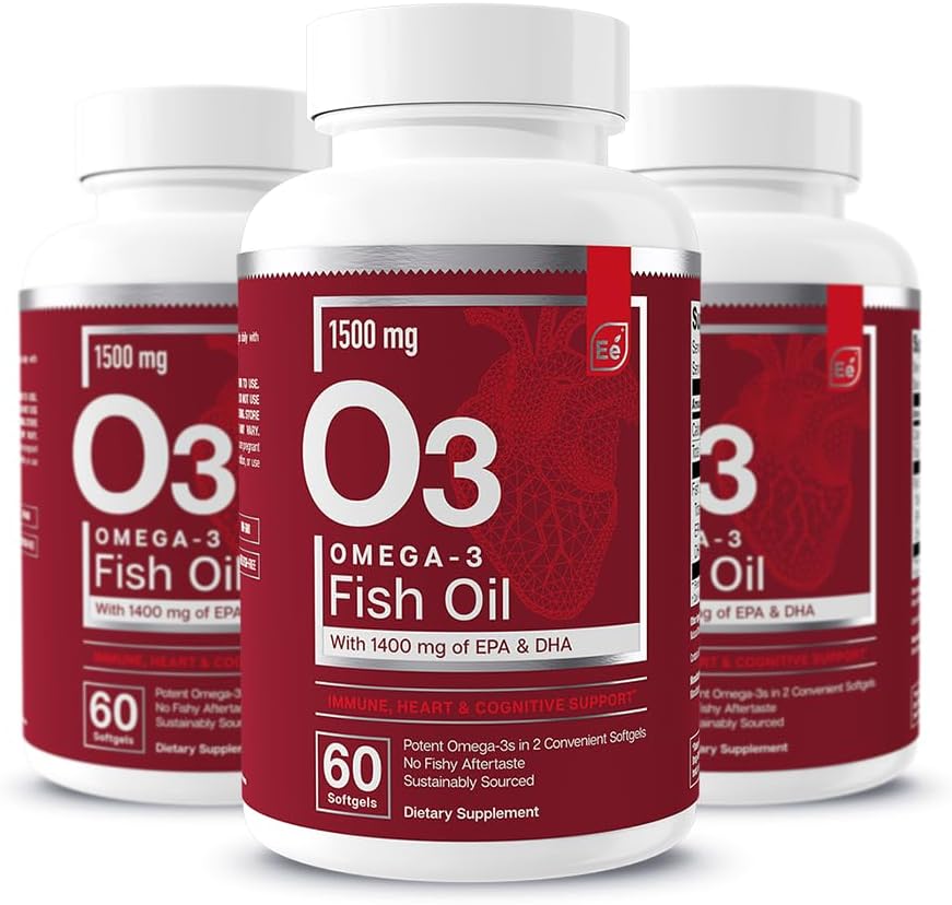 Essential Elements Omega-3 Fish Oil Supplement with EPA & DHA | Fatty Acids for Immune, Heart & Cognitive Support | 60 Softgels (3-Pack)