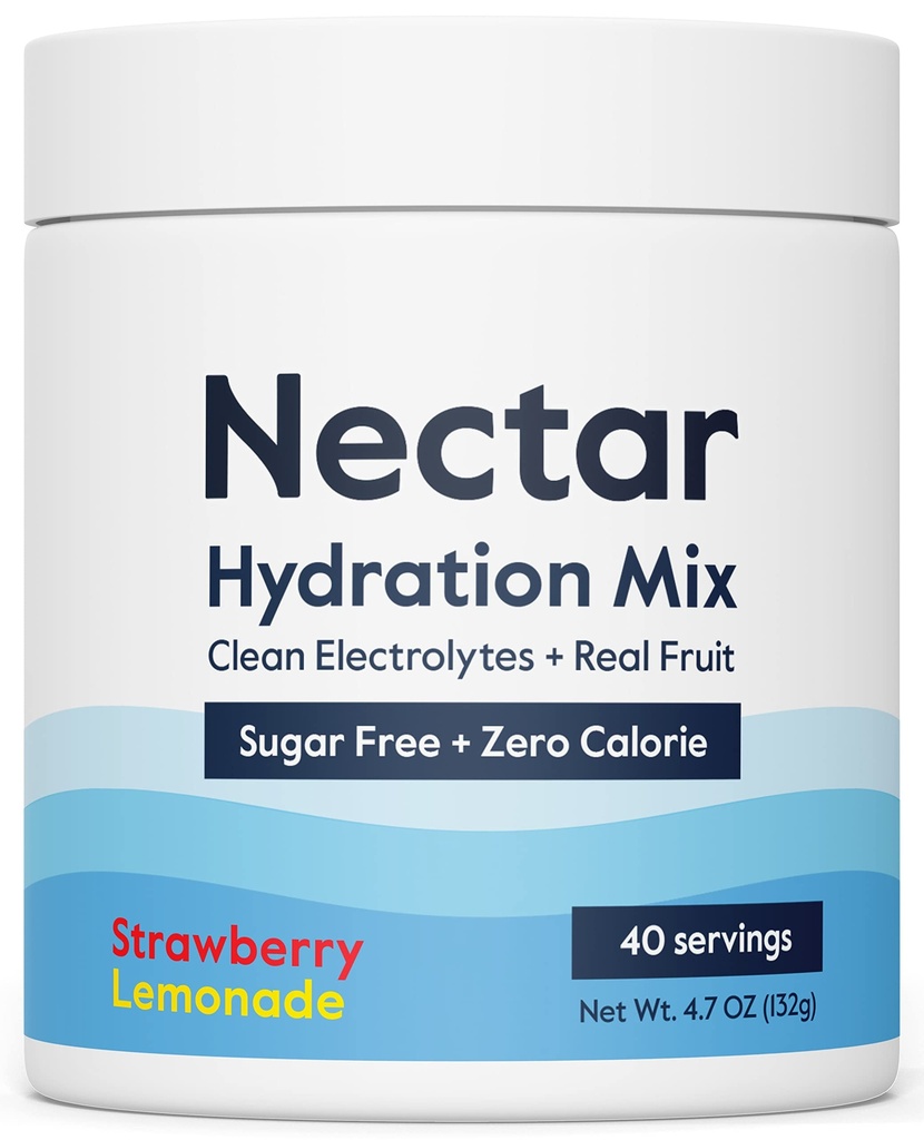 Nectar Sugar Free Electrolytes Powder - Organic Fruit No Sugar or Calories - Hydration Powder for Dehydration Relief and Rehydration - Keto and Paleo (Strawberry Lemonade 40 Serving Tub)