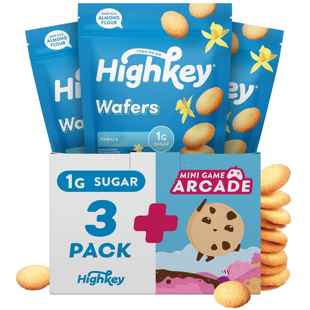 HighKey Gluten Free Vanilla Wafer Cookies - 3 Pack Low Carb Keto Snack Sugar Free Dessert Diabetic Snacks Healthy Diet Friendly Food Sweet for Adults Almond Flour Cookie Zero Sugar Added Protein Treat