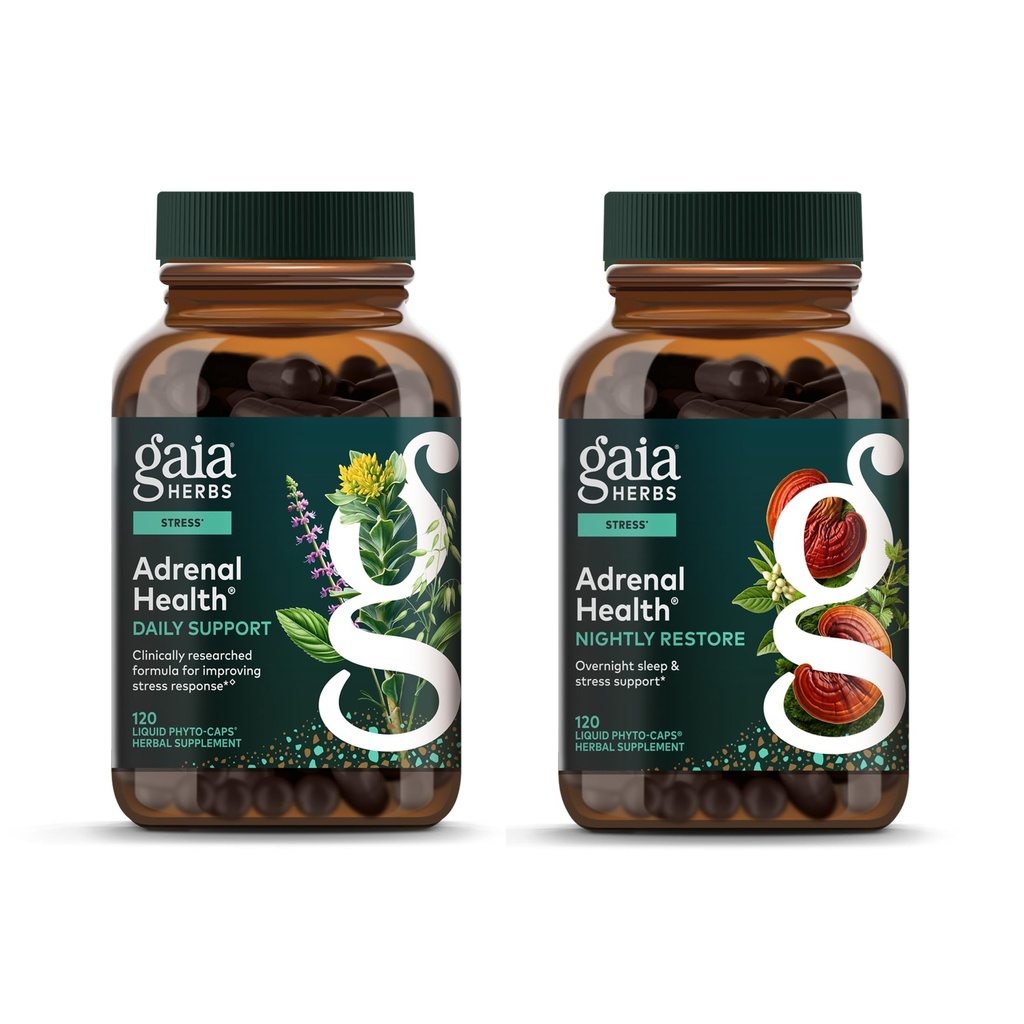 Gaia Herbs Adrenal Health Daily Support, Help Maintain Healthy Energy & Stress Levels*,120 Liquid Phyto-Caps Adrenal Health Nightly Restore, 120 Liquid Phyto-Caps - Bundle