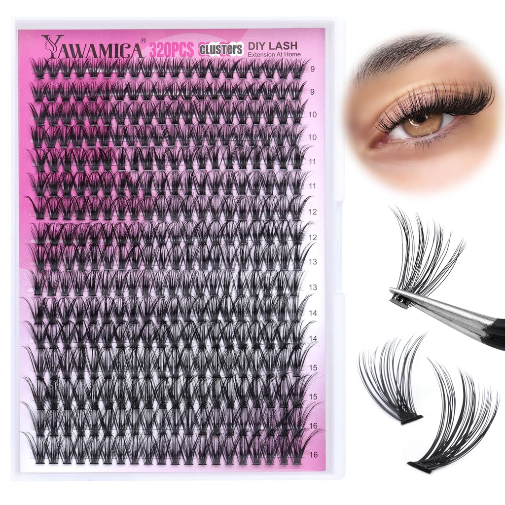 Individual Lashes 320pcs Lash Clusters 40D 9-16mm Mix DIY Lash Extension D Curly Eyelash Clusters Eyelash Extension Wispy Cluster Lashes DIY for Self Application by Yawamica (40D-0.07D, 9-16mix)