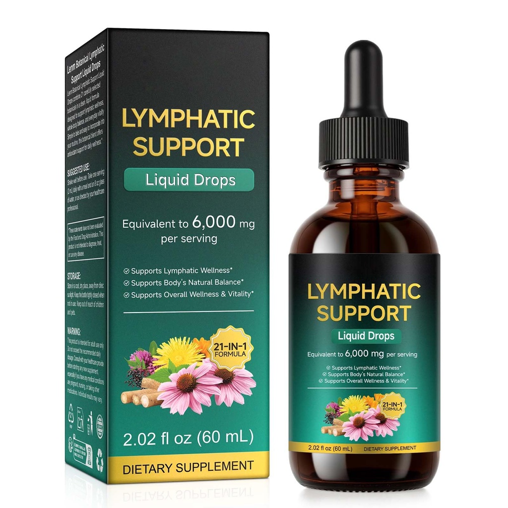 Lymphatic Drainage Drops for Lymphatic Cleanse & Immune Support,Lymphatic Drainage Supplements with Echinacea, Dandelion, Elderberry, Cleavers, Astragalus, Burdock & More Organic Lymphatic Drops 60ml