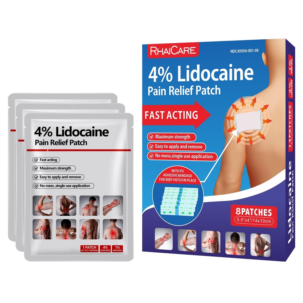 4% Lidocaine Pain Relief Patches Maximum Strength (8 Count),Gel Pain Patches for Back Knee Joint Neck Shoulder Muscle Pain Relief