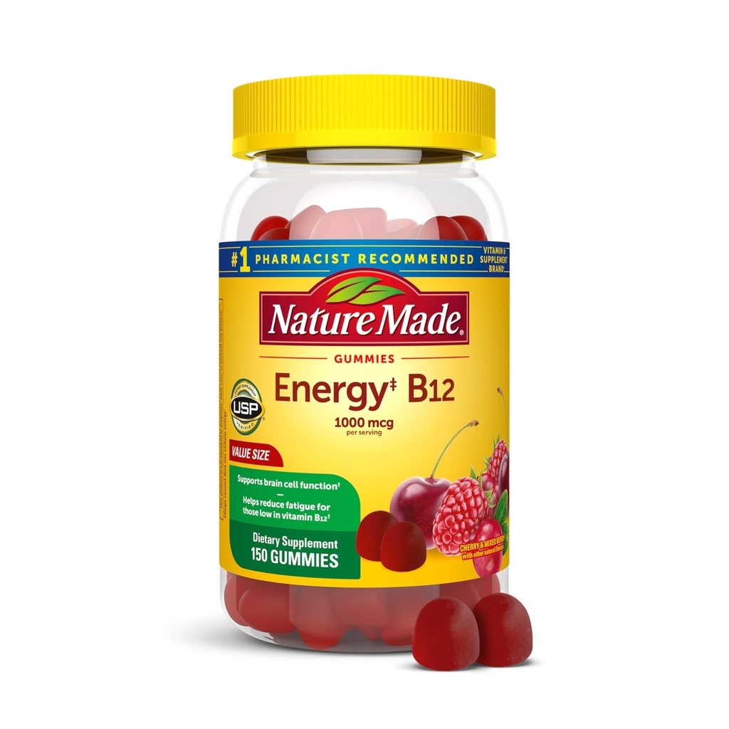 Nature Made Vitamin B12 Gummies 1000 mcg per serving, Dietary Supplement for Energy Metabolism Support, B12 Vitamins, 150 Gummy Vitamins, 75 Day Supply