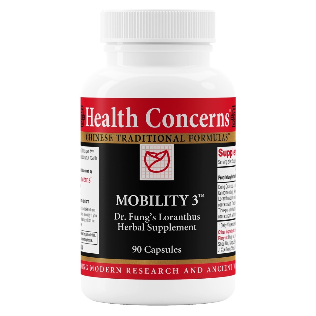 Health Concerns Mobility 3 – Joint & Muscle Support – Herbal Stiffness Supplement for Men & Women – Dong Quai, Ginseng, Fo-Ti, Loranthus & Ginger Formula – Chinese Support – 90 Capsules