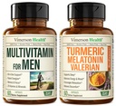 Mens Multivitamins + Turmeric Melatonin Valerian Bundle for Joint Support and Discomfort Relief, Immune Health & Inflammatory Response