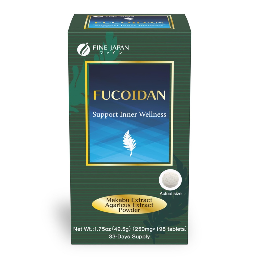 FINE JAPAN Fucoidan with Wakame Seaweed Extract & Agaricus Extract - Vegetarian kelp Supplement, 33-Day Supply (198 Capsules)