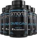 (5 Pack) Smarter Omega 3 Fish Oil, Berry Flavor, Burpless, Tasteless, 2000mg, Potent Triple Strength DHA EPA Brain Omega-3, Made with AlaskOmega®
