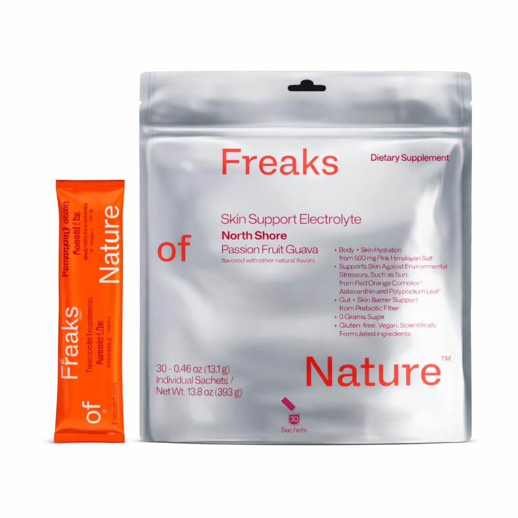 Freaks of Nature Skin Support Electrolyte | Whole-Body Hydration | Zero Sugar| Internal Protection Against UV Damage | Supports Gut microbiome| (30-Count, Passion Fruit Guava)