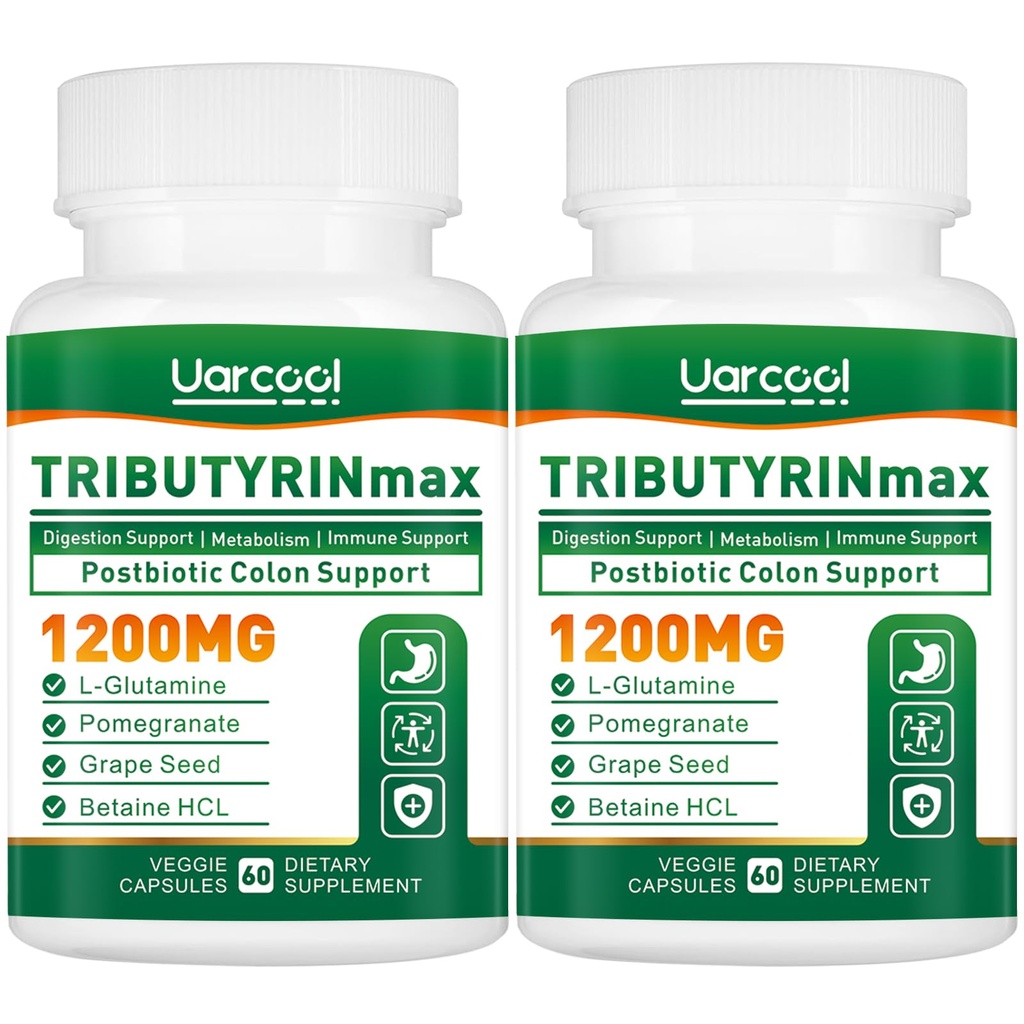TRIBUTYRINmax Supplement 1200mg for Gut Health,Vegan,Butyrate Gut Health Supplement for Digestive, Leaky Gut, Colon, Microbiome - 60 Softgels (2 Bottles)