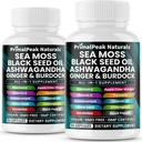Sea Moss Black Seed Oil Ashwagandha Ginger Burdock Bladderwrack Turmeric & Vitamin C Vitamin D3 with ACV Elderberry Chlorophyll Dandelion Yellow Dock Vegan Capsules - 120 Count