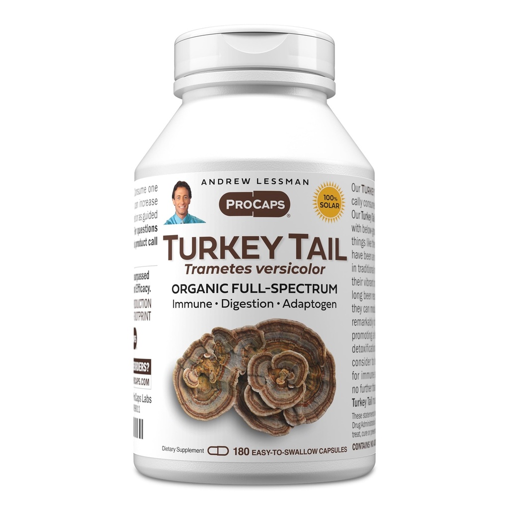 ANDREW LESSMAN Turkey Tail 180 Capsules - Organic Full Spectrum Turkey Tail Mushroom Extract. Supports a Healthy Gut Microbiome and Immune Function. Serves as a Powerful Adaptogen. No Additives.