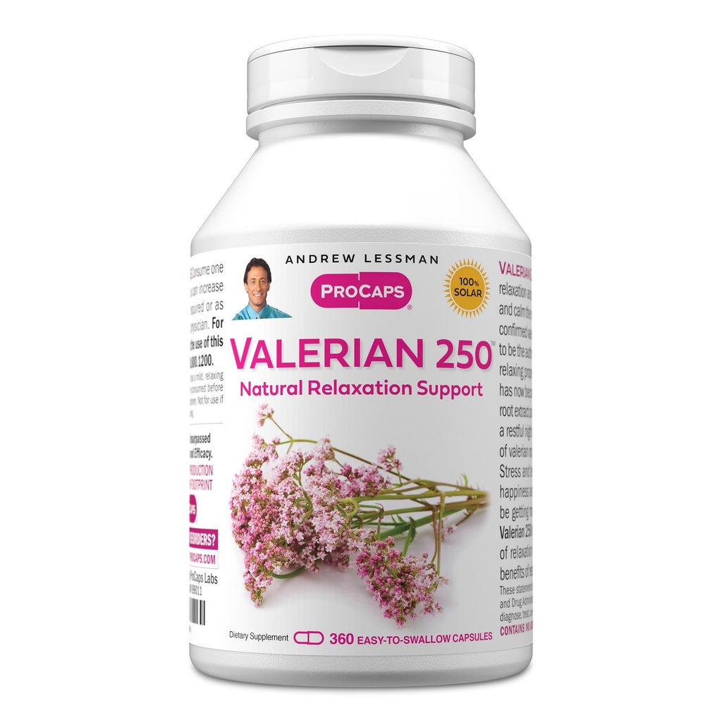 ANDREW LESSMAN Valerian 250 mg 360 Capsules - Gently Supports and Promotes Natural Relaxation and Restful Sleep. Helps Manage Stress and Tension. No Additives