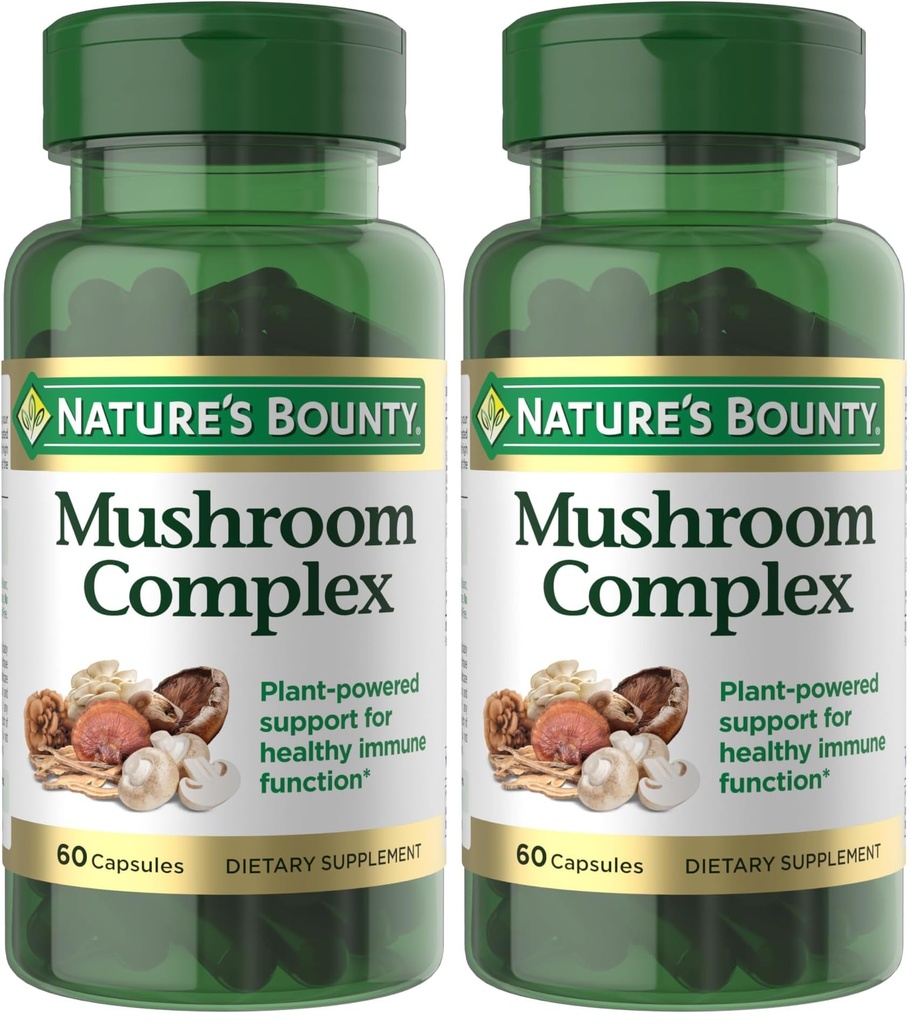 Nature's Bounty Mushroom Complex for Immune Support, Featuring Shiitake, Maitake and Reishi Mushroom – Health Supplements, 60 Capsules (Pack of 2)