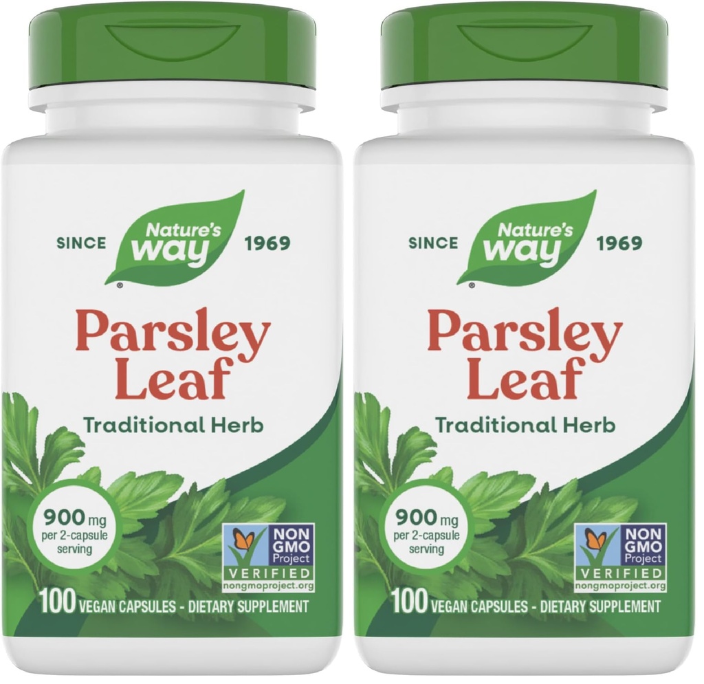 Nature's Way Premium Herbal Parsley Leaf Provides Chlorophyll, 100 Vegan Capsules (Pack of 2)