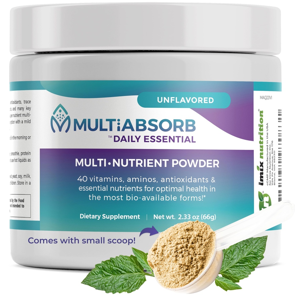 MultiAbsorb~Daily Essential, Multi-Nutrient Powder for Optimal Health, Vitamins, Minerals, Antioxidants, No Fillers or Preservatives, Natural, Non-GMO, 30 Servings (Unflavored)