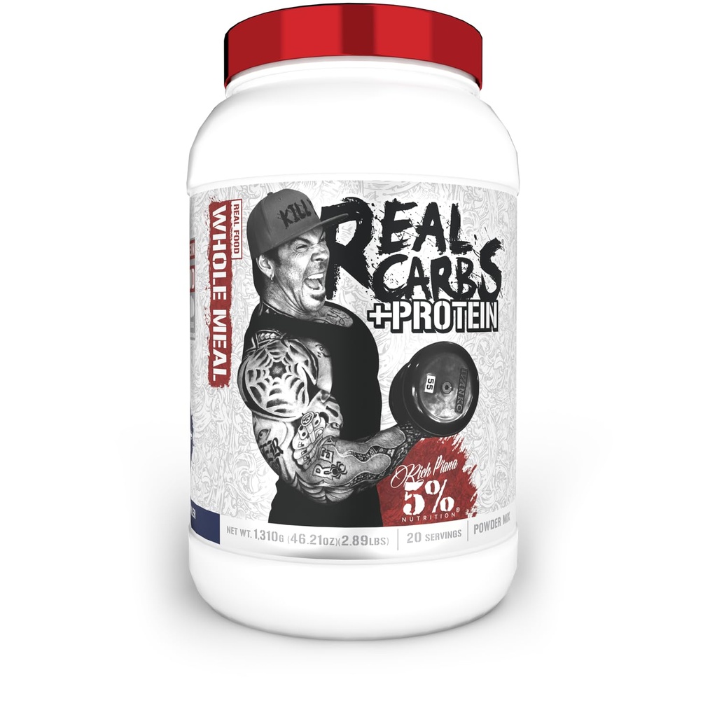 5% Nutrition Rich Piana Real Carbs + Protein | Clean Mass Gainer Protein Powder | Real Food Carbohydrate Fuel for Pre Workout/Post-Workout Recovery Meal | 2.89 lb, 20 Srvgs (Blueberry Cobbler)