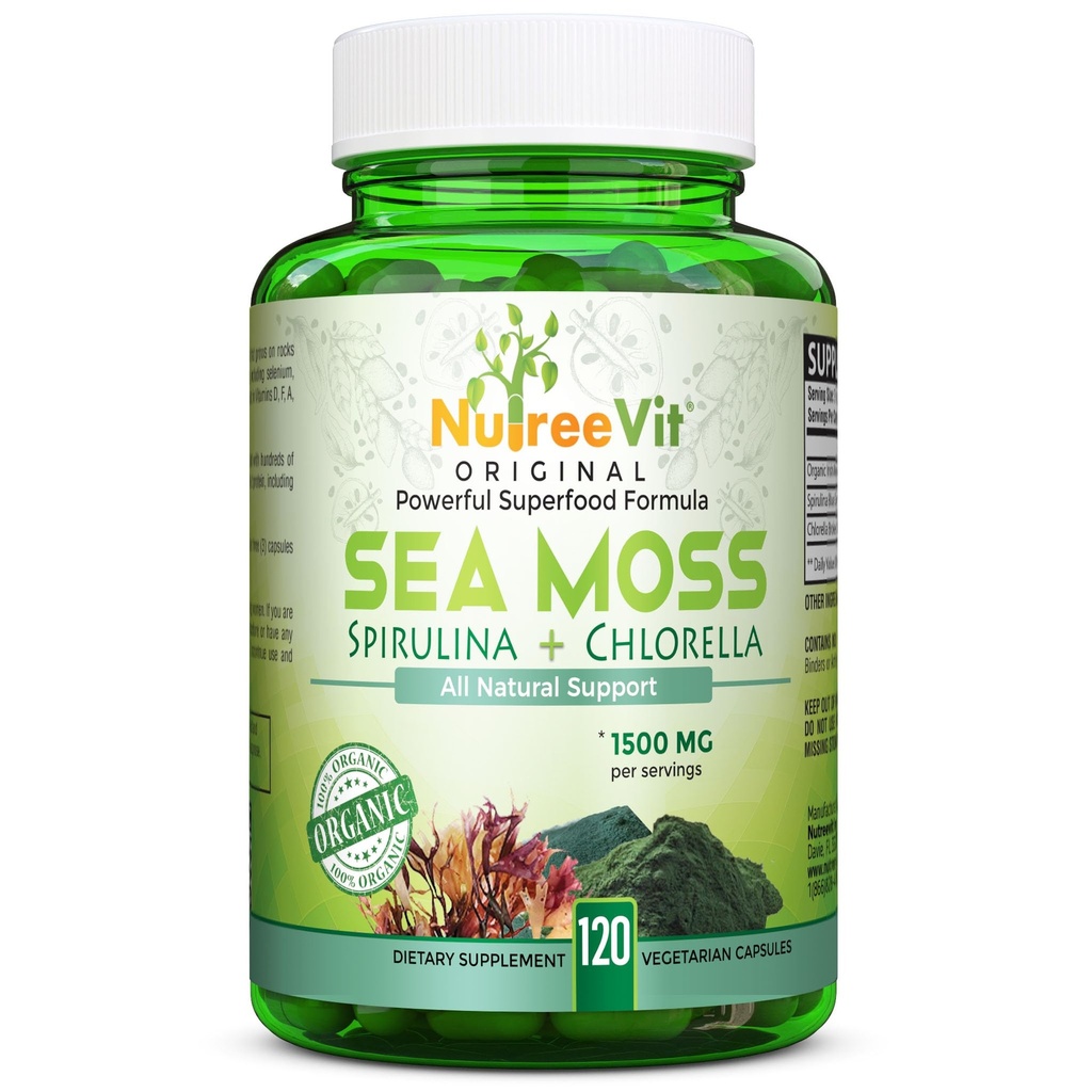 NutreeVit 100% Organic - Sea Moss+ Spirulina+ Chlorella (60 Capsules)