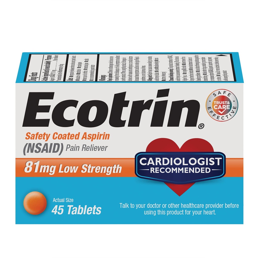 Ecotrin Low Strength Safety Coated Aspirin, NSAID 81mg, 45 count
